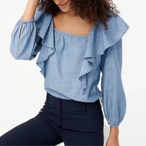 J.Crew Chambray Ruffles Long Sleeve Top Size M